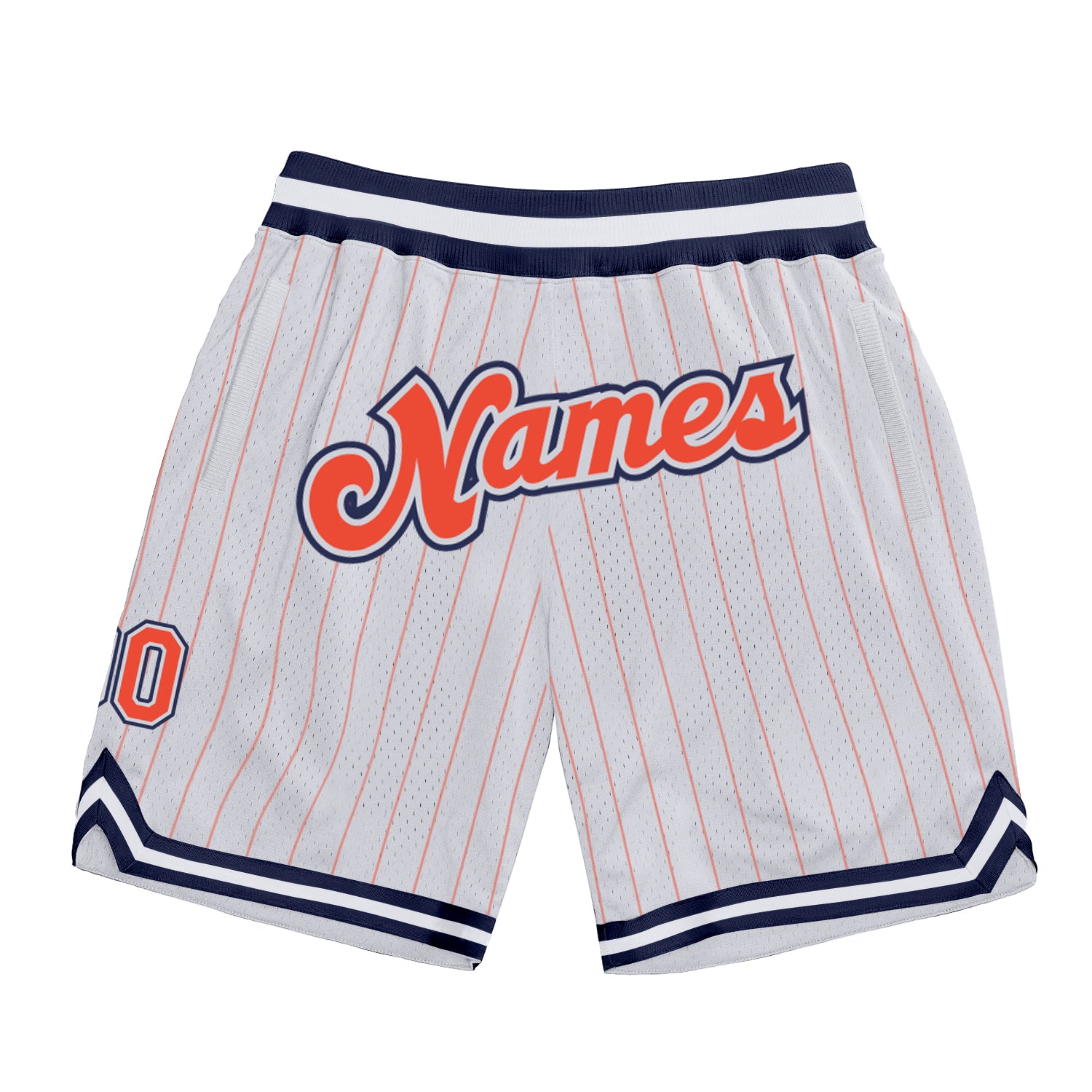 Custom Orange-Navy Basketball Shorts with Name and Number - Personalized White Orange Pinstripe Team Gear Personalized White