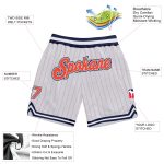 Custom Orange-Navy Basketball Shorts with Name and Number - Personalized White Orange Pinstripe Team Gear Personalized White