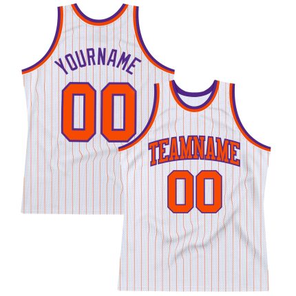 Custom Authentic Basketball Jersey - Personalized White Orange Pinstripe with Name and Number Personalized White Orange Pinstripe