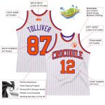 Custom Authentic Basketball Jersey - Personalized White Orange Pinstripe with Name and Number Personalized White Orange Pinstripe