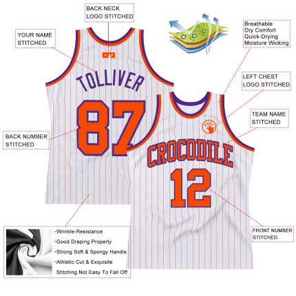 Custom Authentic Basketball Jersey - Personalized White Orange Pinstripe with Name and Number Personalized White Orange Pinstripe