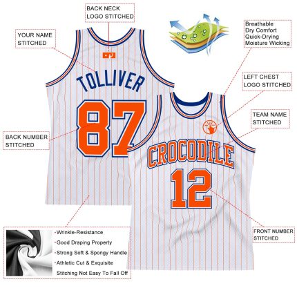 Custom Name & Number Personalized Basketball Jersey White Orange Pinstripe Authentic Team Personalized White Orange Pinstripe