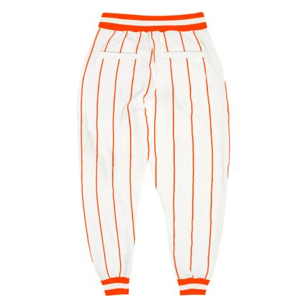 Custom Team Name Number Sports Pants - Personalized White Orange Pinstripe Design Personalized White Orange Pinstripe Orange-White