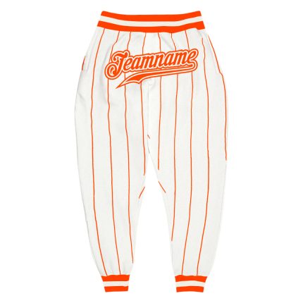 Custom Team Name Number Sports Pants - Personalized White Orange Pinstripe Design Personalized White Orange Pinstripe Orange-White