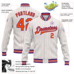 Custom Name Number Purple Bomber Jacket Personalized White Orange Pinstripe Full-Snap Varsity Letterman Jacket Personalized