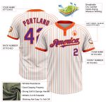 Custom Name and Number Unisex Softball Jersey - Personalized White Orange Pinstripe Purple Two-Button Design Personalized