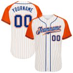Custom Team Baseball Jersey with Personalized Name and Number, White Orange Pinstripe Royal-Orange Raglan Sleeves Personalized