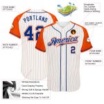 Custom Team Baseball Jersey with Personalized Name and Number, White Orange Pinstripe Royal-Orange Raglan Sleeves Personalized