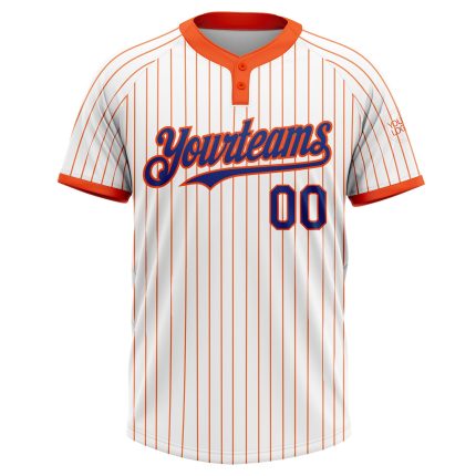 Custom Name and Number Two-Button Unisex Softball Jersey - Personalized White Orange Pinstripe Design Personalized White