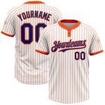Custom Name and Number Two-Button Unisex Softball Jersey - Personalized White Orange Pinstripe Design Personalized White
