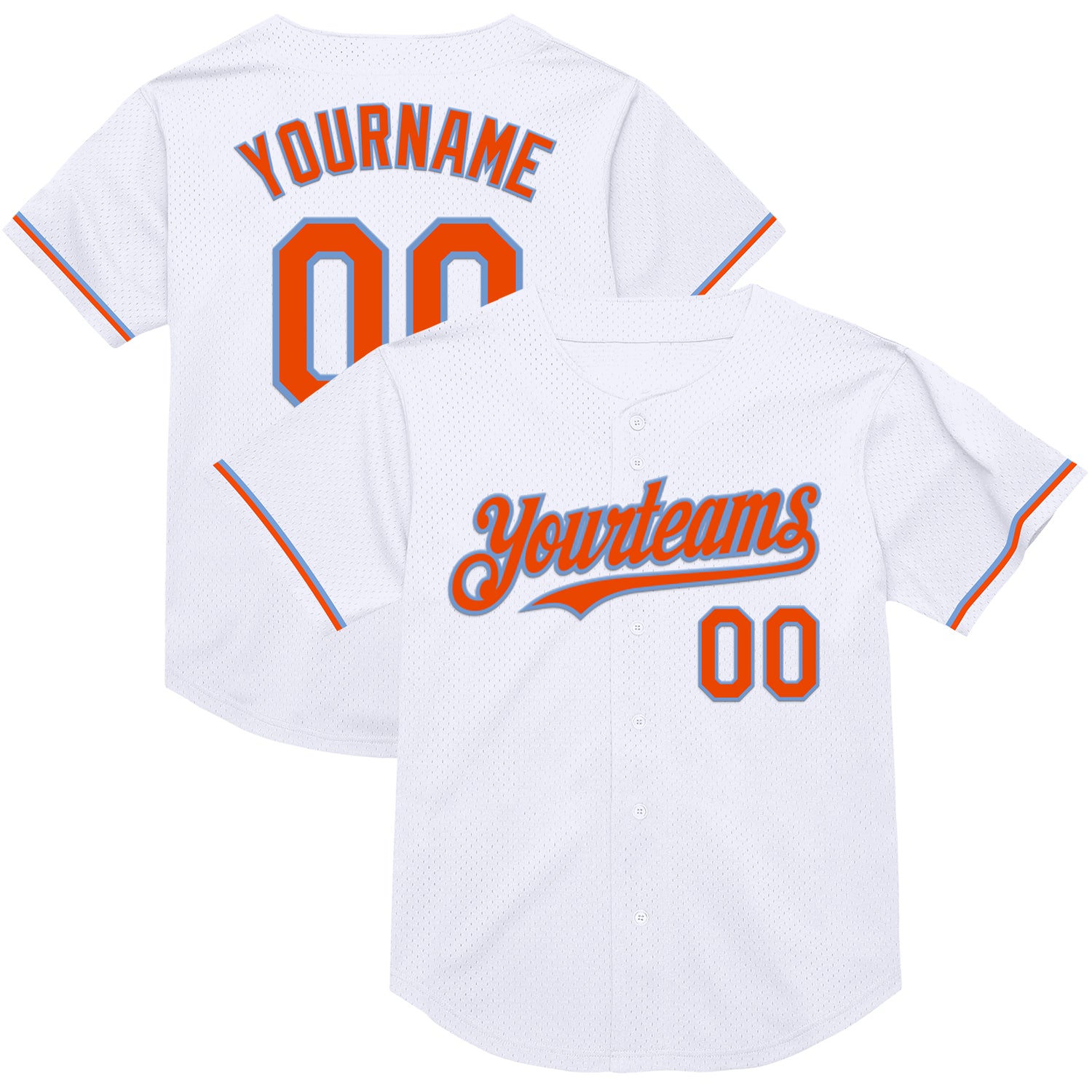 Custom Name and Number Personalized Baseball Jersey - White Orange Powder Blue Mesh Authentic Throwback Personalized White