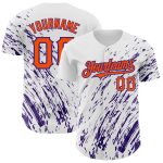 Customizable 3D Pattern Baseball Jersey, Authentic Splash Design in White, Orange, Purple - Personalized Name & Number Personalized