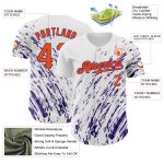 Customizable 3D Pattern Baseball Jersey, Authentic Splash Design in White, Orange, Purple - Personalized Name & Number Personalized