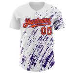 Customizable 3D Pattern Baseball Jersey, Authentic Splash Design in White, Orange, Purple - Personalized Name & Number Personalized