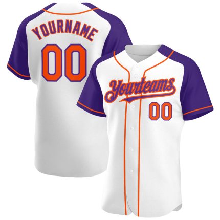 Personalized Custom Name Number Baseball Jersey for Team - White Orange Purple Authentic Raglan Sleeves Personalized White