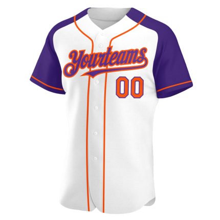 Personalized Custom Name Number Baseball Jersey for Team - White Orange Purple Authentic Raglan Sleeves Personalized White