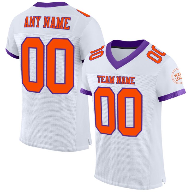 Customizable Football Jersey - Personalized Orange and Purple Mesh with Custom Name and Number Personalized White Orange-Purple