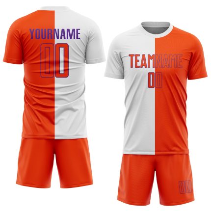 Custom Name and Number Personalized Soccer Jersey - White Orange-Purple Sublimation Split Fashion Team Uniform Personalized