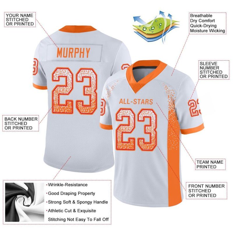 Personalized Custom Name and Number Football Jersey, White Orange-Red Mesh Drift Fashion Apparel Personalized White Orange-Red
