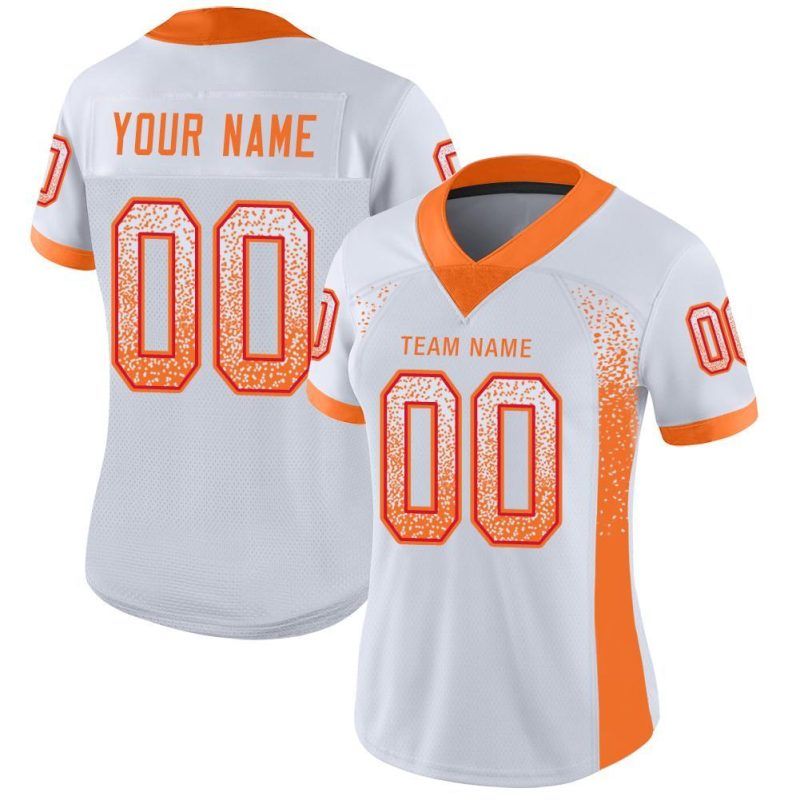 Personalized Custom Name and Number Football Jersey, White Orange-Red Mesh Drift Fashion Apparel Personalized White Orange-Red