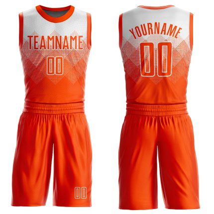 Custom Basketball Jersey with Personalized Name and Number, White Orange Round Neck Sublimation Suit Personalized White Orange