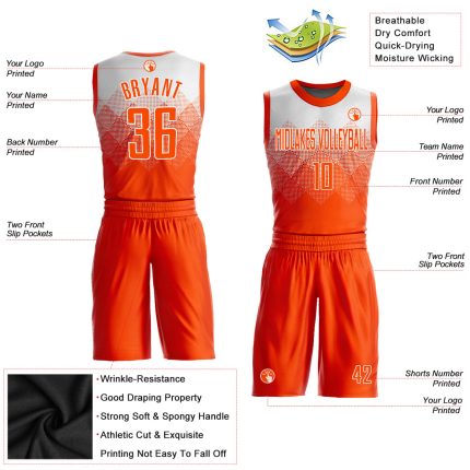 Custom Basketball Jersey with Personalized Name and Number, White Orange Round Neck Sublimation Suit Personalized White Orange