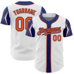 Custom Authentic Baseball Jersey with Personalized Name & Number - White Orange-Royal 3 Colors Arm Shapes Personalized White