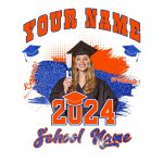 Custom Name and Number 3D Graduation Performance T-Shirt - Personalized White Orange-Royal Team Apparel Personalized White