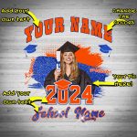 Custom Name and Number 3D Graduation Performance T-Shirt - Personalized White Orange-Royal Team Apparel Personalized White