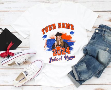Custom Name and Number 3D Graduation Performance T-Shirt - Personalized White Orange-Royal Team Apparel Personalized White