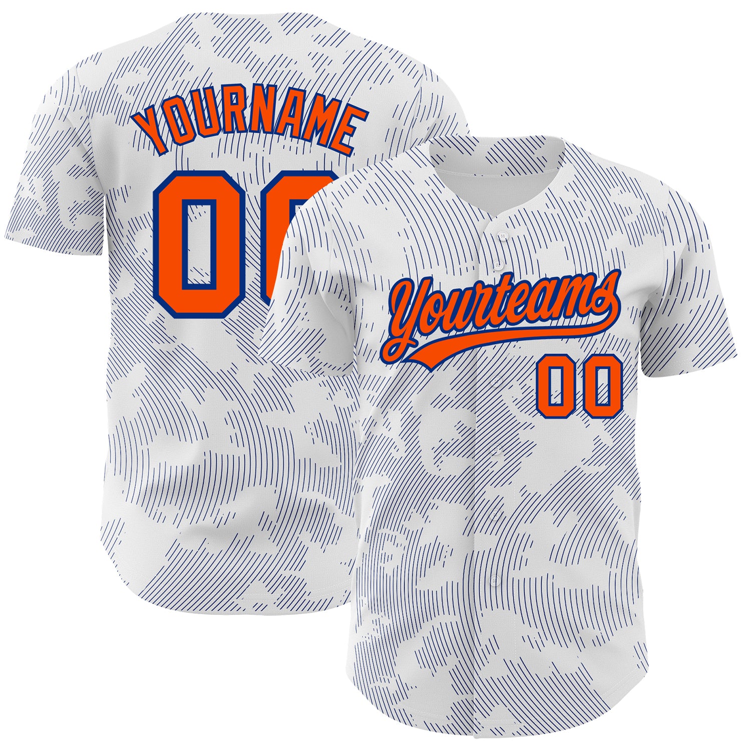 Custom Name and Number Personalized Baseball Jersey with 3D Curve Lines in White Orange-Royal Design Personalized White Orange-Royal