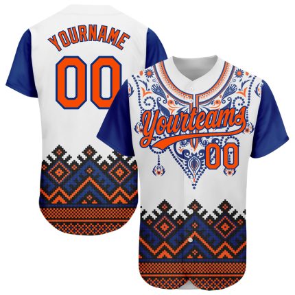 Custom Name and Number Personalized 3D Pattern African Ethnic Style Baseball Jersey - White Orange-Royal Design Personalized