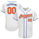 Custom Name and Number Personalized Baseball Jersey in White Orange-Royal - Authentic Team Apparel Personalized White Orange-Royal