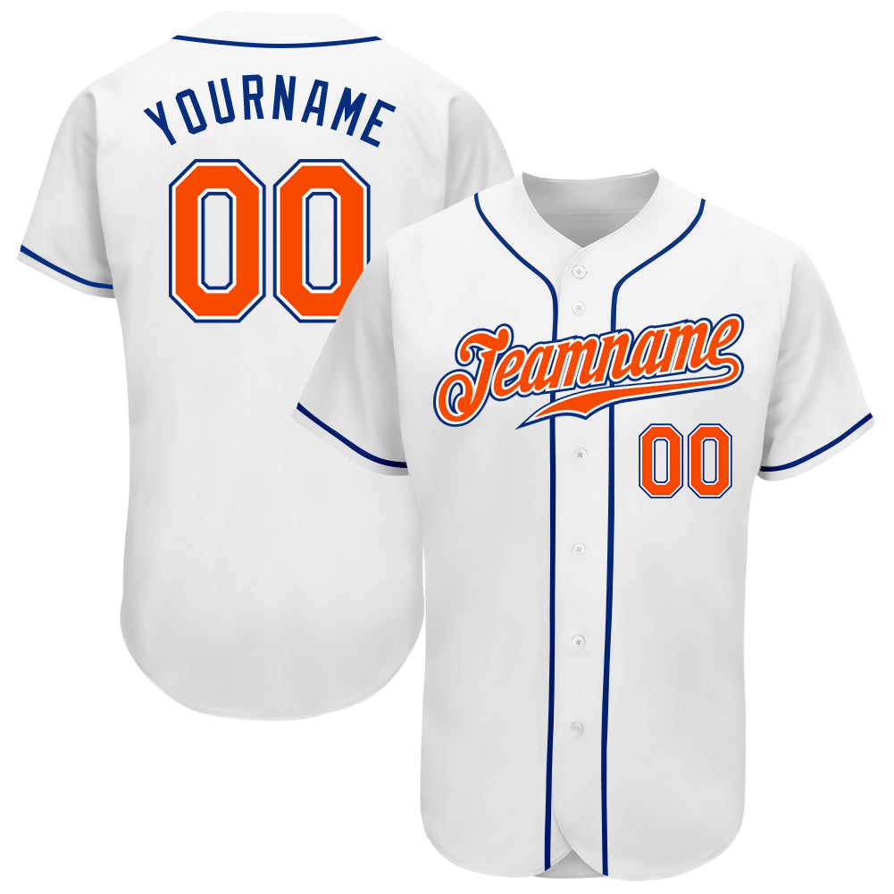 Custom Name and Number Personalized Baseball Jersey in White Orange-Royal - Authentic Team Apparel Personalized White Orange-Royal