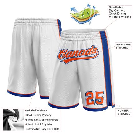 Custom Team Name and Number Basketball Shorts - Personalized Orange-Royal White Authentic Design Personalized White Orange-Royal