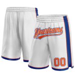 Custom Team Name and Number Basketball Shorts - Personalized Orange-Royal White Authentic Design Personalized White Orange-Royal
