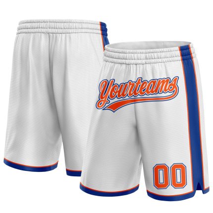 Custom Team Name and Number Basketball Shorts - Personalized Orange-Royal White Authentic Design Personalized White Orange-Royal