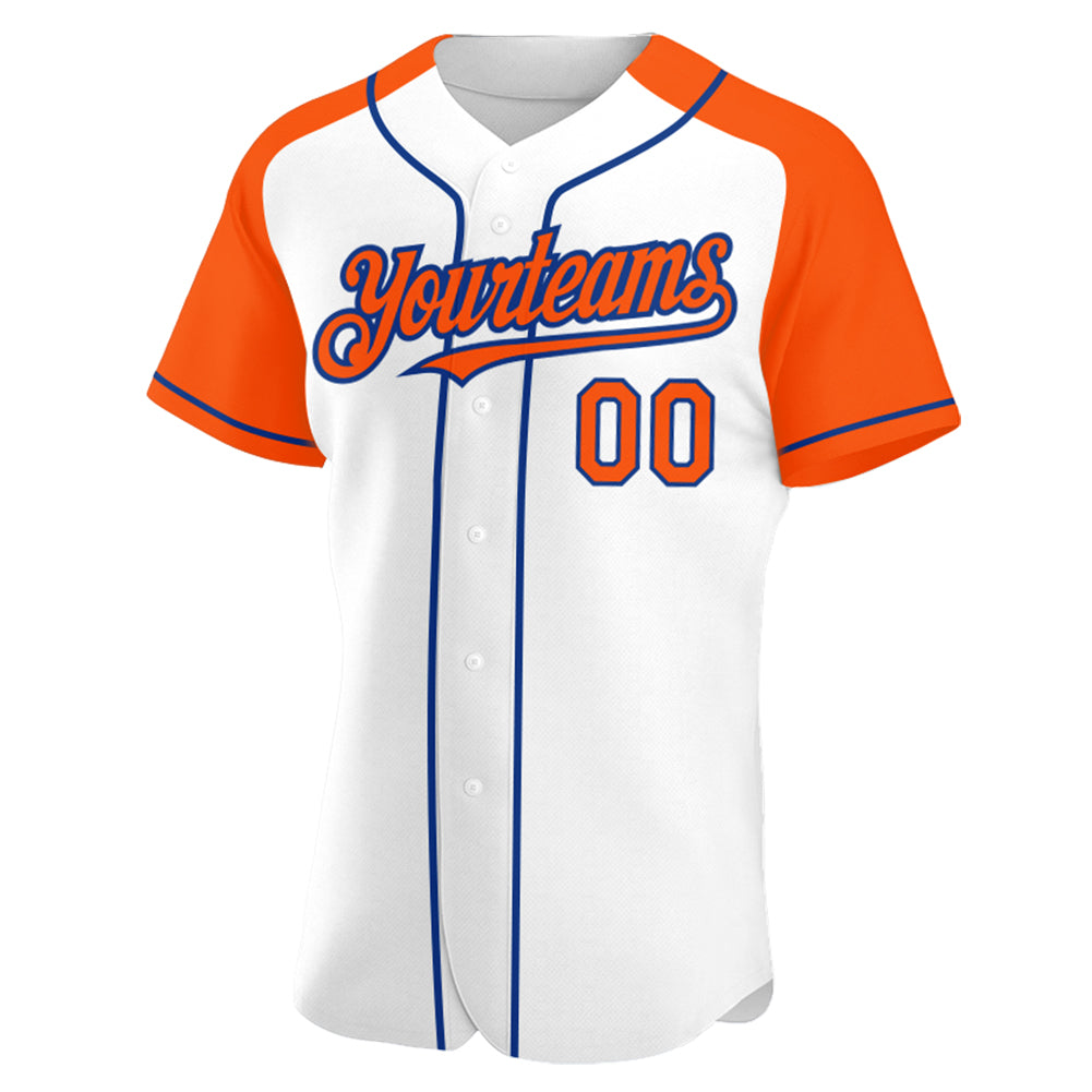 Personalized White Orange-Royal Authentic Raglan Sleeves Baseball Jersey Team Custom Name and Number Custom Name and Number Baseball Jersey, Personalized White Orange-Royal Authentic Raglan Sleeves Personalized White Orange-Royal - Image 2