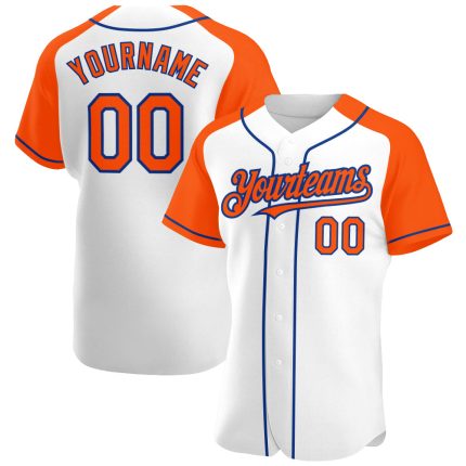 Custom Name and Number Baseball Jersey, Personalized White Orange-Royal Authentic Raglan Sleeves Personalized White Orange-Royal