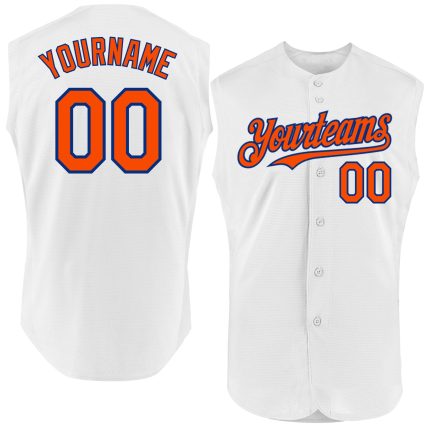 Custom Name and Number Personalized Baseball Jersey - White Orange-Royal Sleeveless Authentic Team Apparel Personalized White