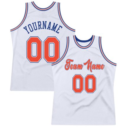 Personalized Authentic Basketball Jersey - White Orange-Royal Throwback Design Personalized White Orange-Royal Authentic