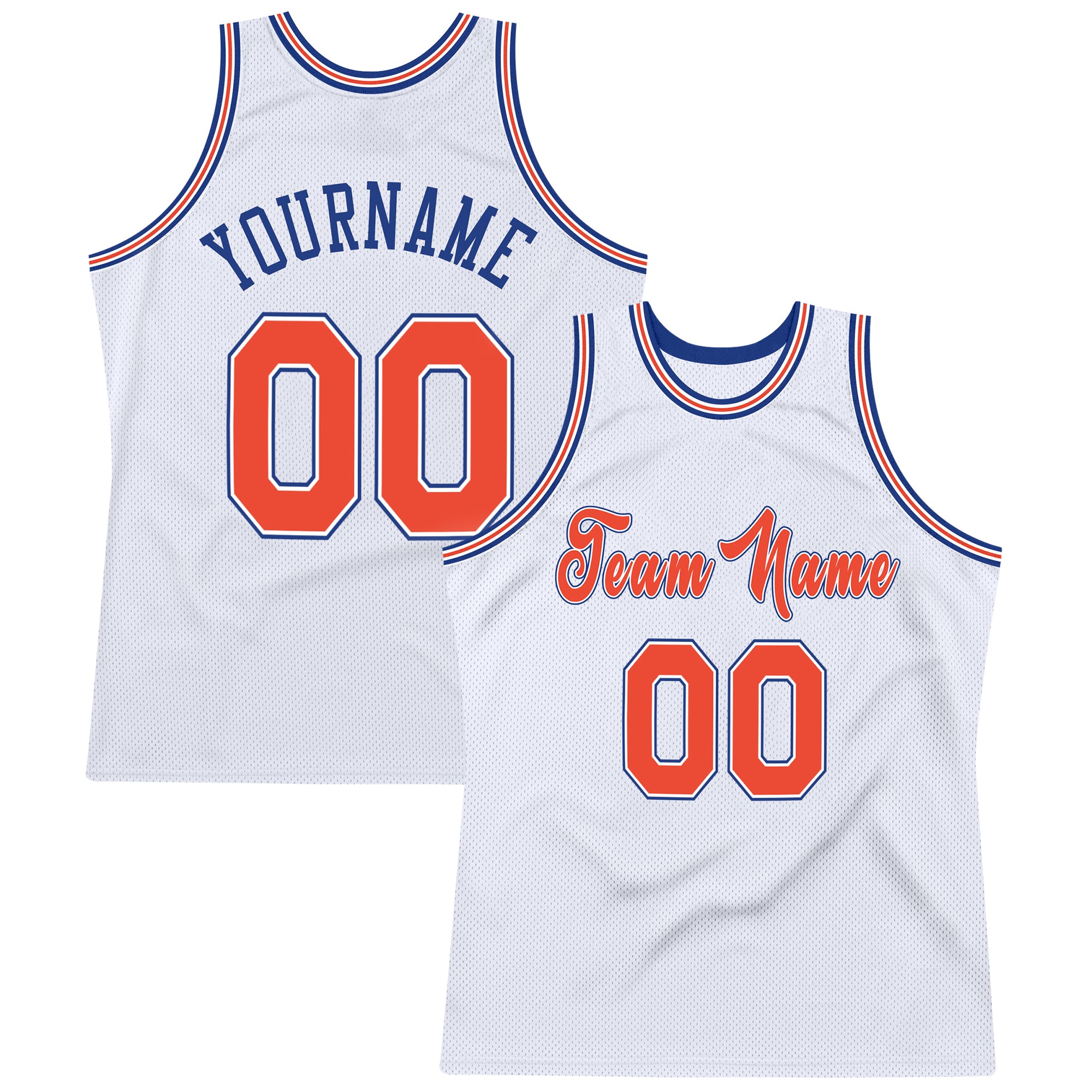 Personalized Authentic Basketball Jersey - White Orange-Royal Throwback Design Personalized White Orange-Royal Authentic