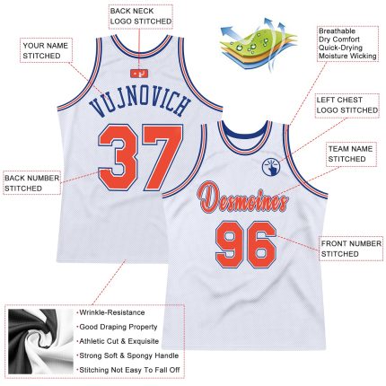 Personalized Authentic Basketball Jersey - White Orange-Royal Throwback Design Personalized White Orange-Royal Authentic