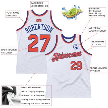 Custom Personalized Basketball Jersey - White Orange-Royal Authentic Throwback with Team Name & Number Personalized White