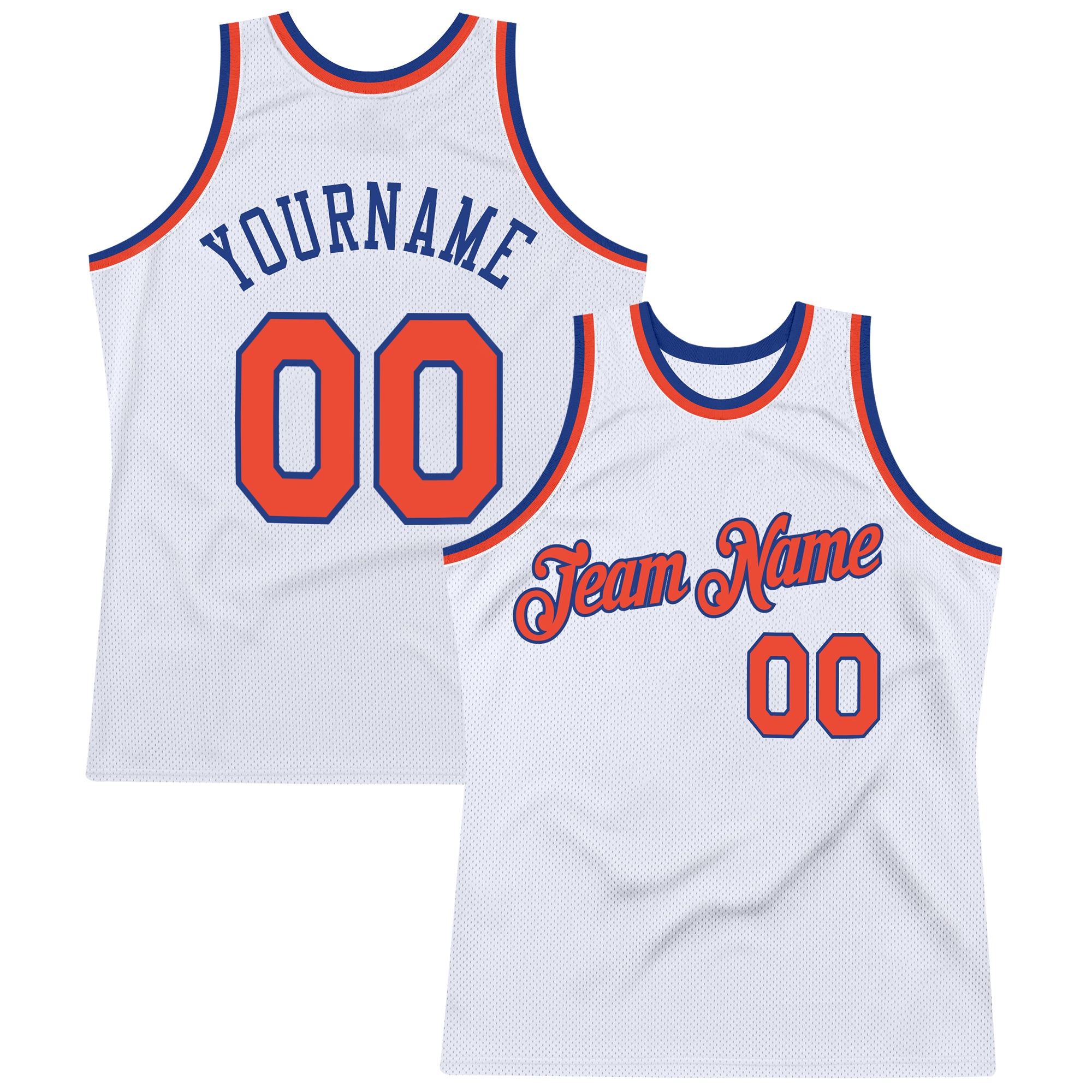 Custom Personalized Basketball Jersey - White Orange-Royal Authentic Throwback with Team Name & Number Personalized White