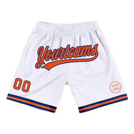 Personalized Authentic Basketball Shorts in White and Orange-Royal - Throwback Style Personalized White Orange-Royal Authentic