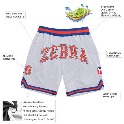 Custom Name and Number Basketball Shorts - Personalized White Orange-Royal Authentic Throwback Design Personalized White