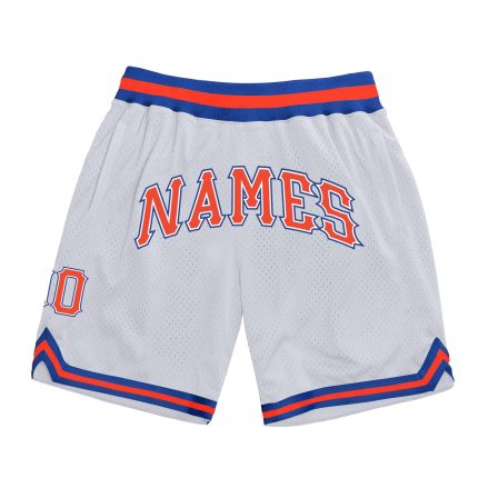 Custom Name and Number Basketball Shorts - Personalized White Orange-Royal Authentic Throwback Design Personalized White