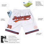 Personalized Authentic Basketball Shorts in White and Orange-Royal - Throwback Style Personalized White Orange-Royal Authentic