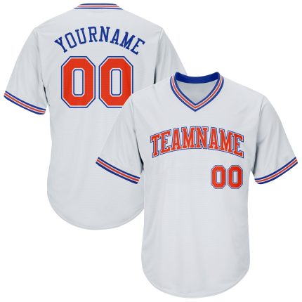 Personalized Authentic Baseball Jersey Shirt - White Orange-Royal Throwback Rib-Knit Design Personalized White Orange-Royal